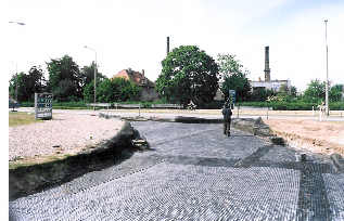 Lower layer of geogrid in access road across Jewish Cemetery at Lebork