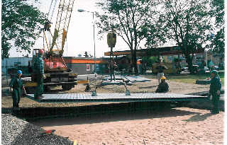 Placing of steel section in access road to Lebork Petrol Station